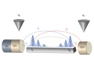 Nonlocal correlations transmitted between quantum dots via short topological superconductor